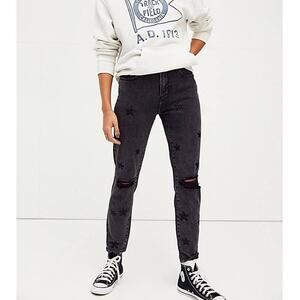 Free People Driftwood Gizelle Jeans In Black Star Destructed Embroidered